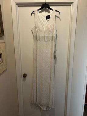 Mac Duggal Ivory Sequin Maxi Dress with Waistband